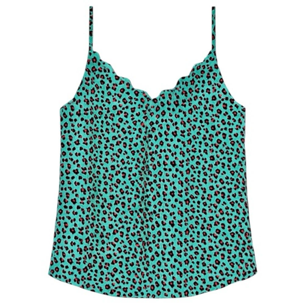Socialite • Scalloped Cheetah Print Tank Top • Teal/Black • Size L